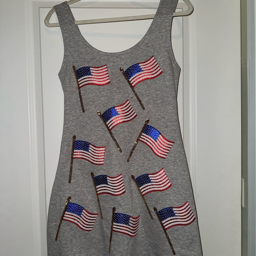 QUEEN OF SPARKLES Gray Dress with American Flag Design